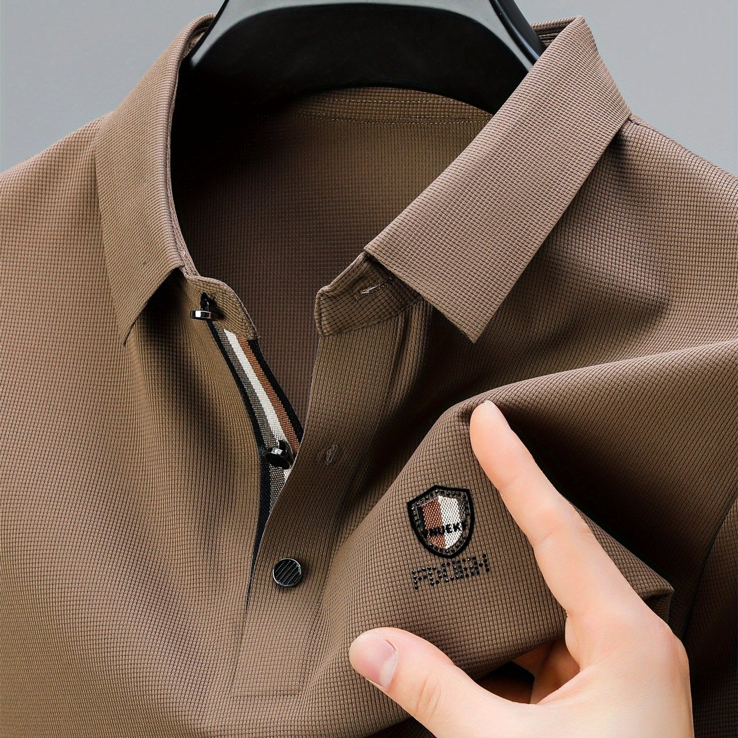 Men's Solid Color Short Sleeve Lapel Golf Shirts, Casual Style Slight Stretch Regular Fit Summer Tops, Summer Golf Shirts