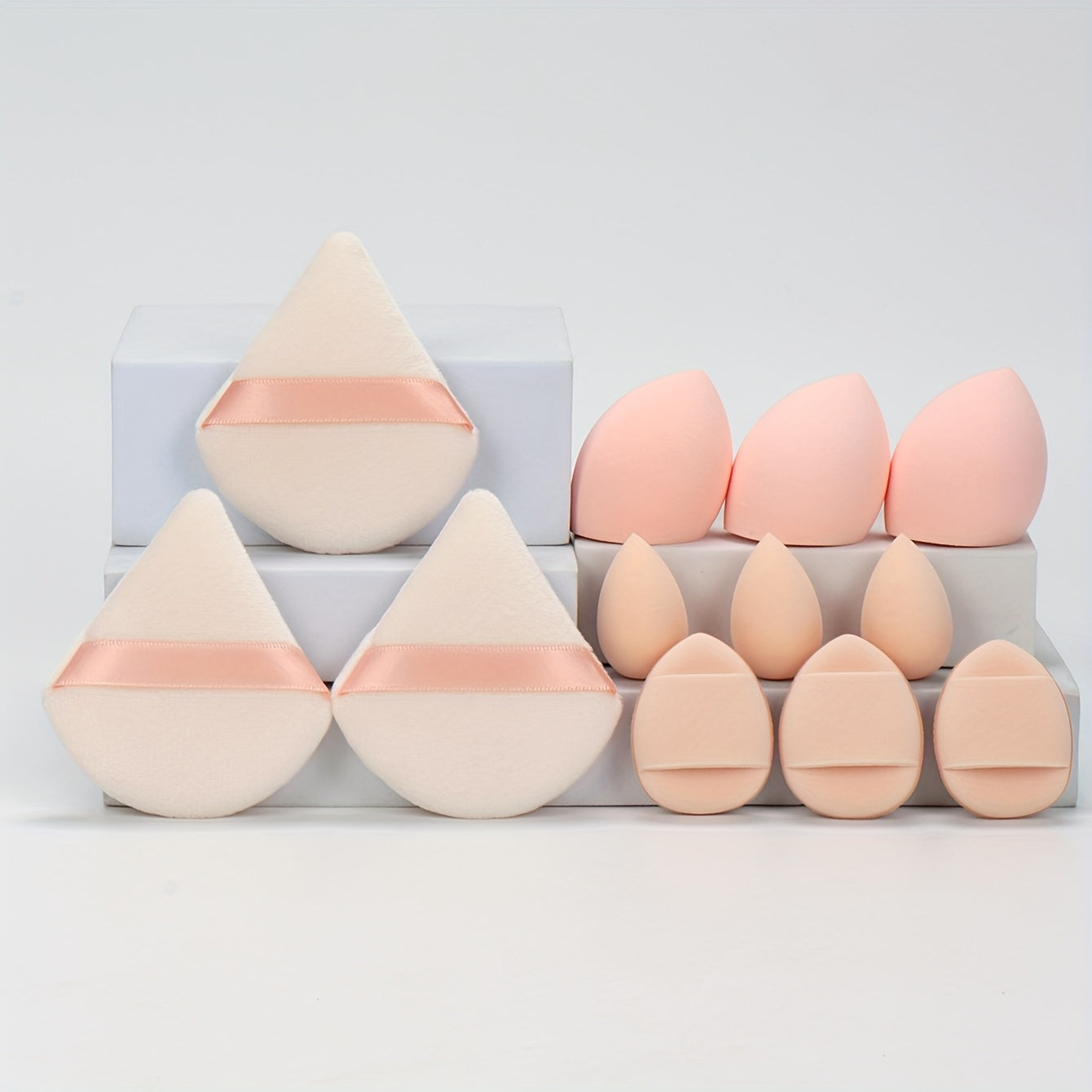 12pcs All-Purpose Makeup Sponge Set, Consisting of 3 Loose Powder Puffs, 3 Mini Air Cushion Puffs, 3 Makeup Sponges And 3 Mini Makeup Sponges. Foundation Blending Beauty Sponge, Liquid, Cream And Powder Flawless, Latex-Free W