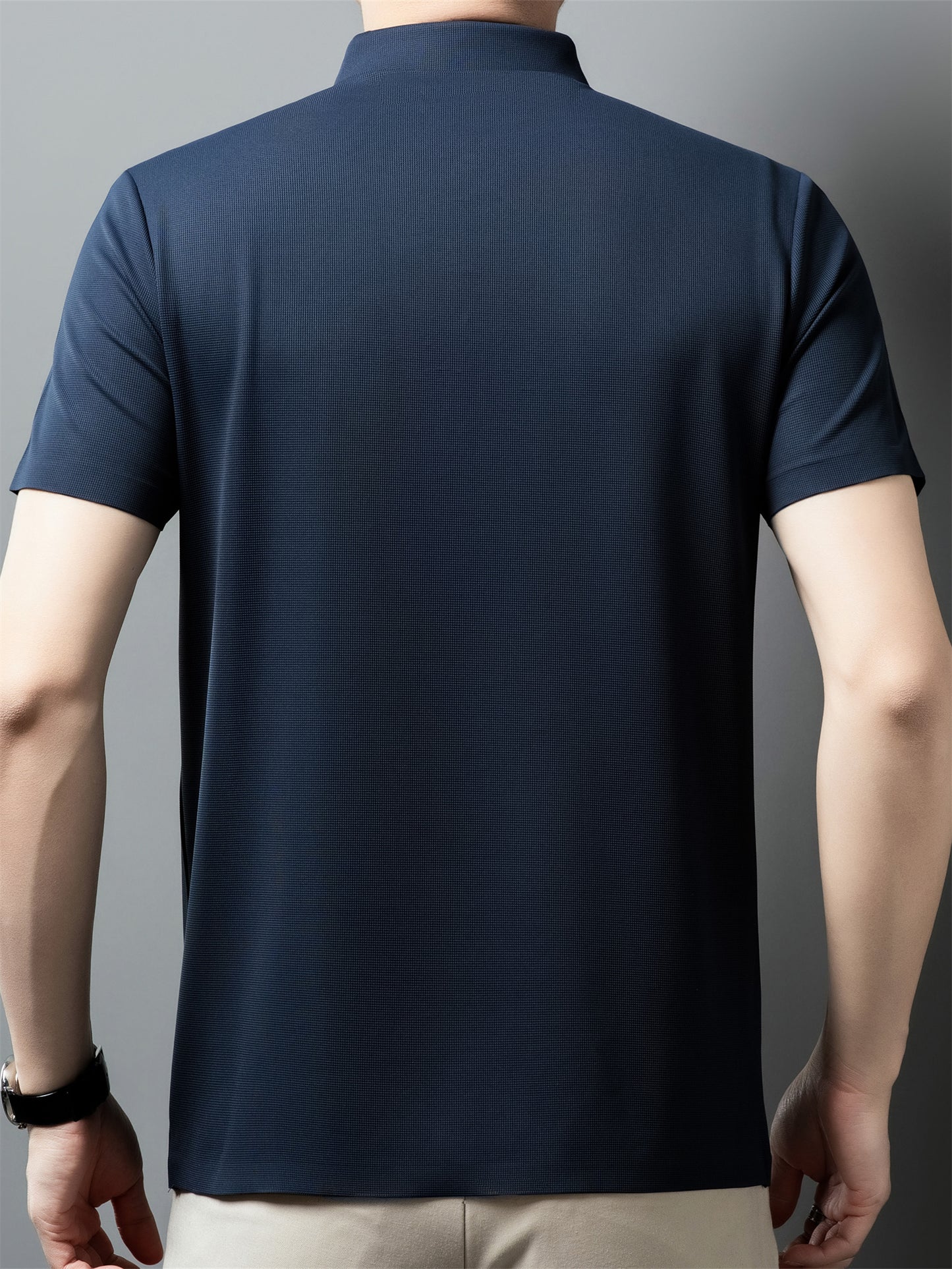 Men's Solid Color Short Sleeve Lapel Golf Shirts, Casual Style Slight Stretch Regular Fit Summer Tops, Summer Golf Shirts