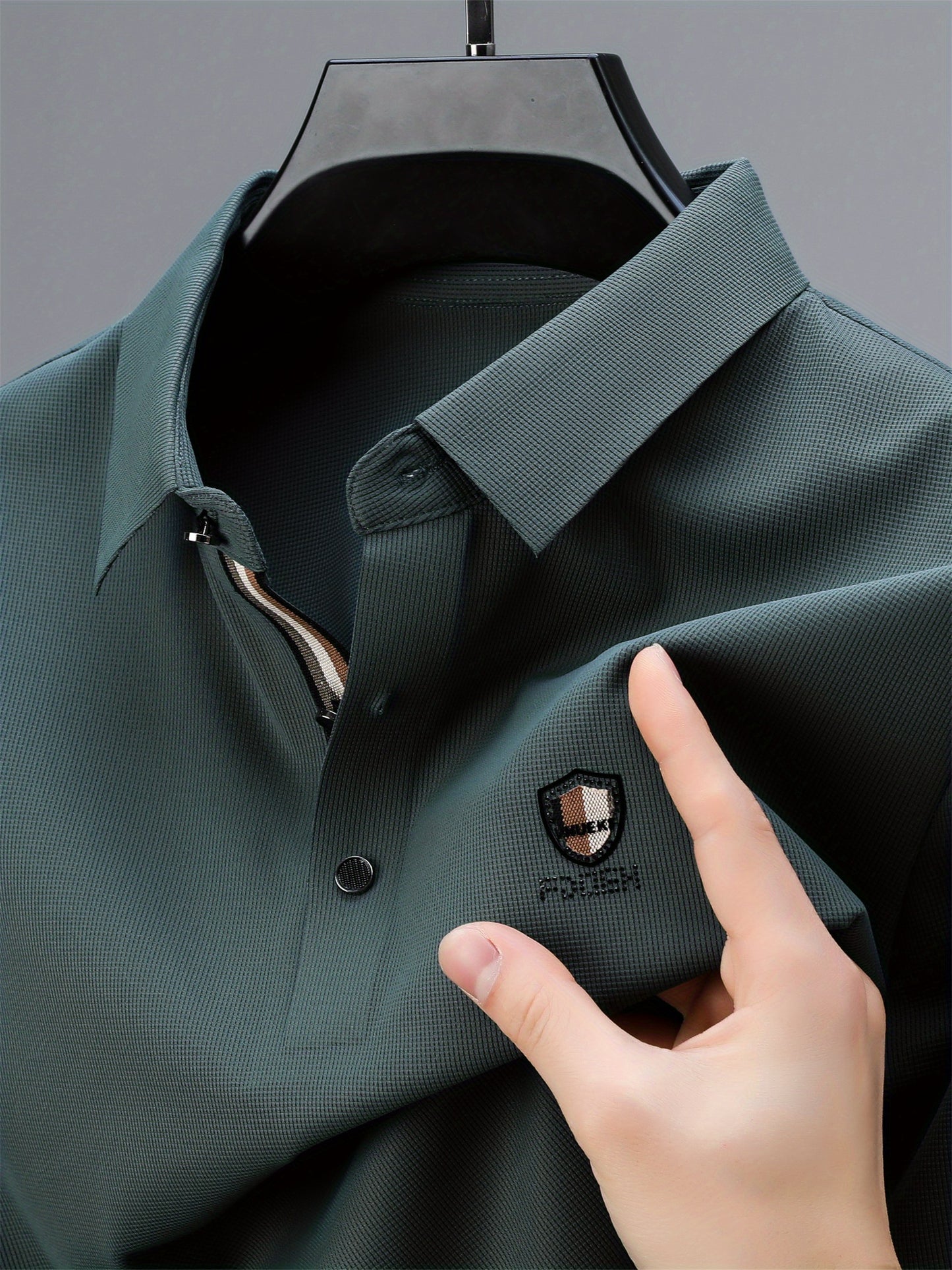 Men's Solid Color Short Sleeve Lapel Golf Shirts, Casual Style Slight Stretch Regular Fit Summer Tops, Summer Golf Shirts