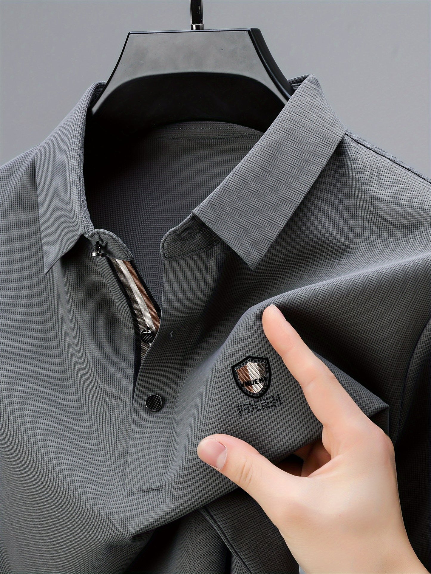 Men's Solid Color Short Sleeve Lapel Golf Shirts, Casual Style Slight Stretch Regular Fit Summer Tops, Summer Golf Shirts