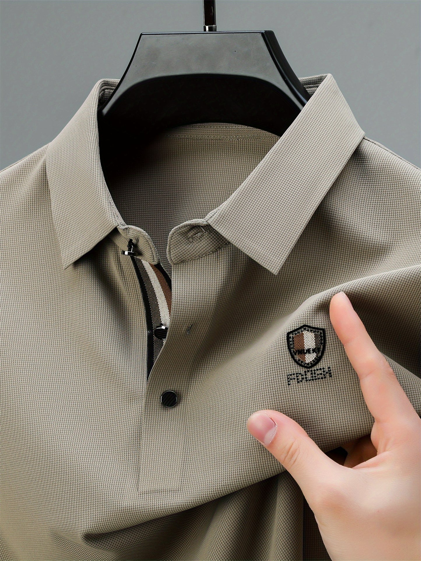 Men's Solid Color Short Sleeve Lapel Golf Shirts, Casual Style Slight Stretch Regular Fit Summer Tops, Summer Golf Shirts