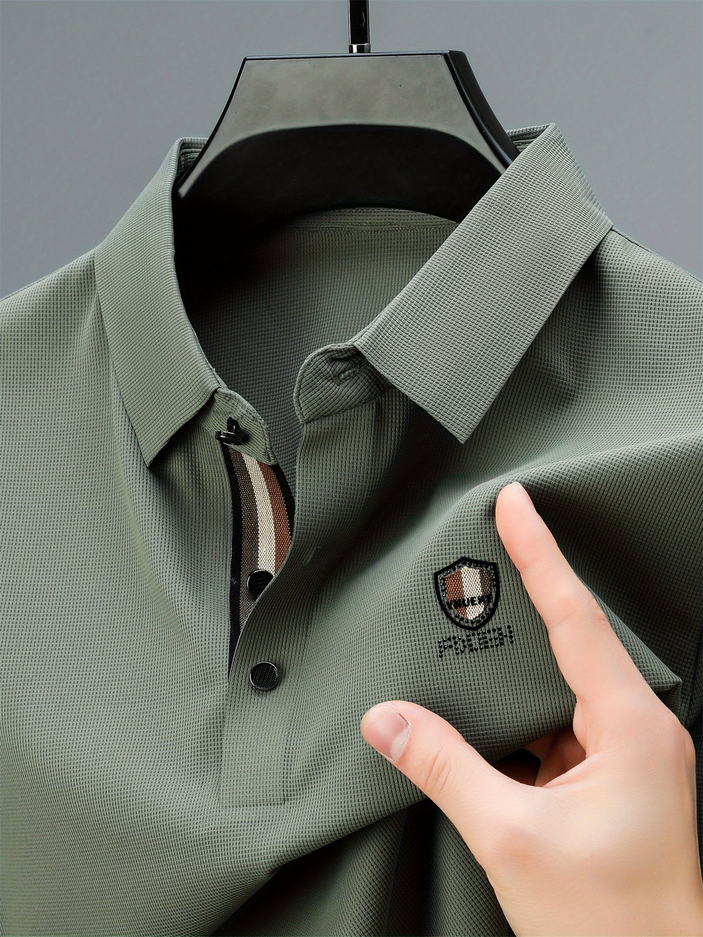 Men's Solid Color Short Sleeve Lapel Golf Shirts, Casual Style Slight Stretch Regular Fit Summer Tops, Summer Golf Shirts