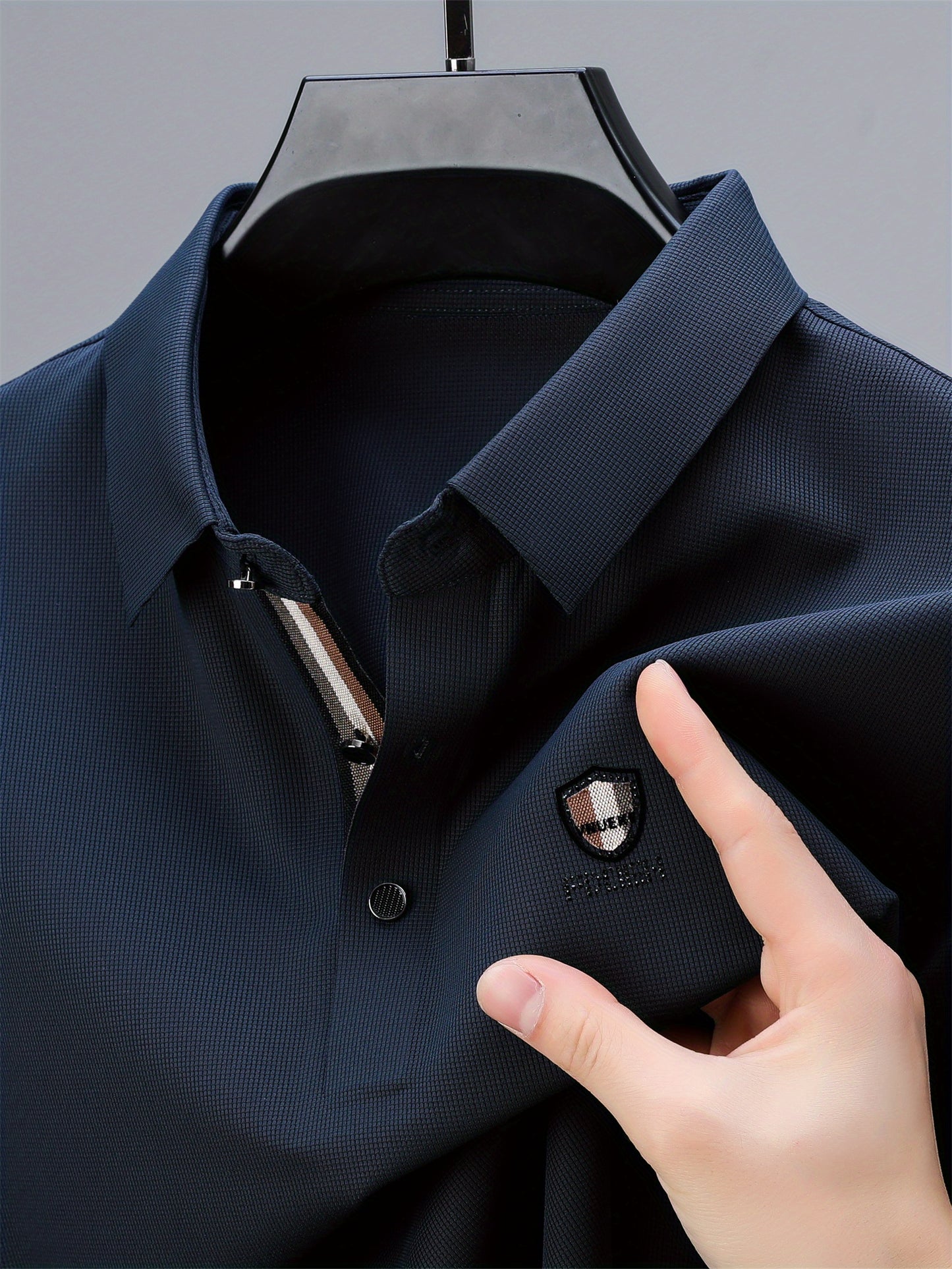 Men's Solid Color Short Sleeve Lapel Golf Shirts, Casual Style Slight Stretch Regular Fit Summer Tops, Summer Golf Shirts