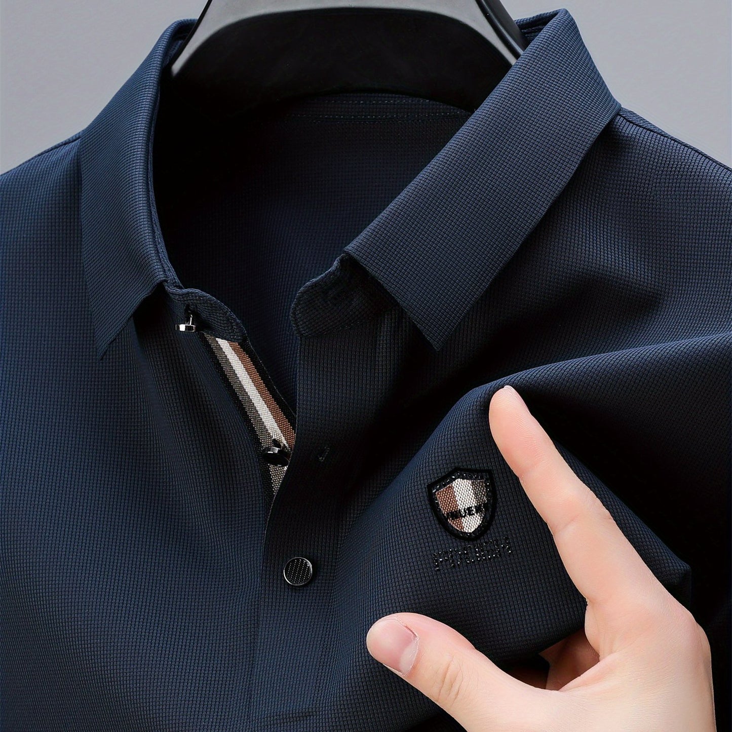 Men's Solid Color Short Sleeve Lapel Golf Shirts, Casual Style Slight Stretch Regular Fit Summer Tops, Summer Golf Shirts