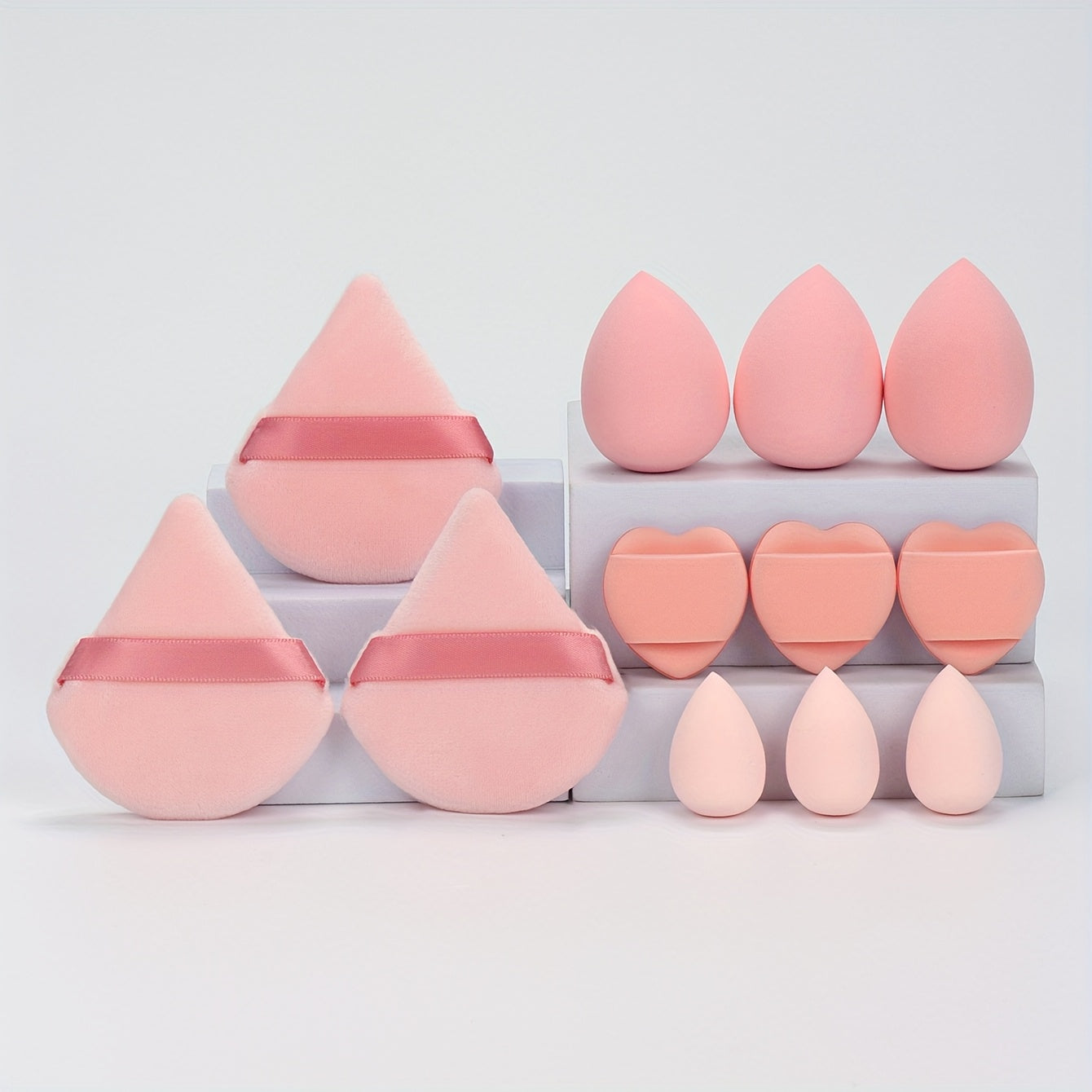12pcs All-Purpose Makeup Sponge Set, Consisting of 3 Loose Powder Puffs, 3 Mini Air Cushion Puffs, 3 Makeup Sponges And 3 Mini Makeup Sponges. Foundation Blending Beauty Sponge, Liquid, Cream And Powder Flawless, Latex-Free W