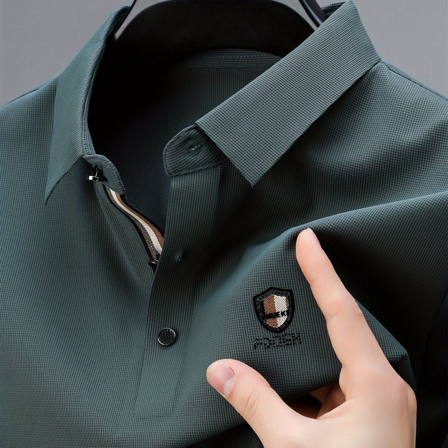 Men's Solid Color Short Sleeve Lapel Golf Shirts, Casual Style Slight Stretch Regular Fit Summer Tops, Summer Golf Shirts