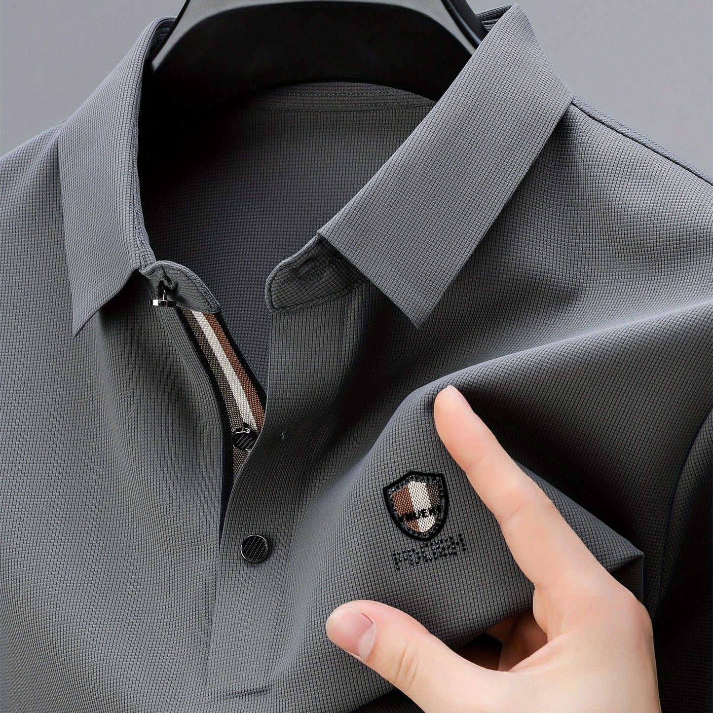 Men's Solid Color Short Sleeve Lapel Golf Shirts, Casual Style Slight Stretch Regular Fit Summer Tops, Summer Golf Shirts