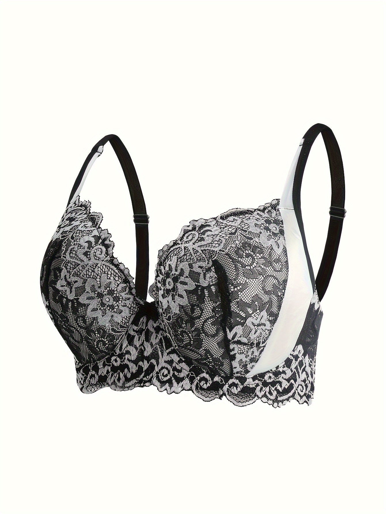 Elegant Summer Women's Lingerie - Comfortable Underwire Push-Up Bra with Sexy Contrast Lace, Non-Removable Pads, Machine Washable