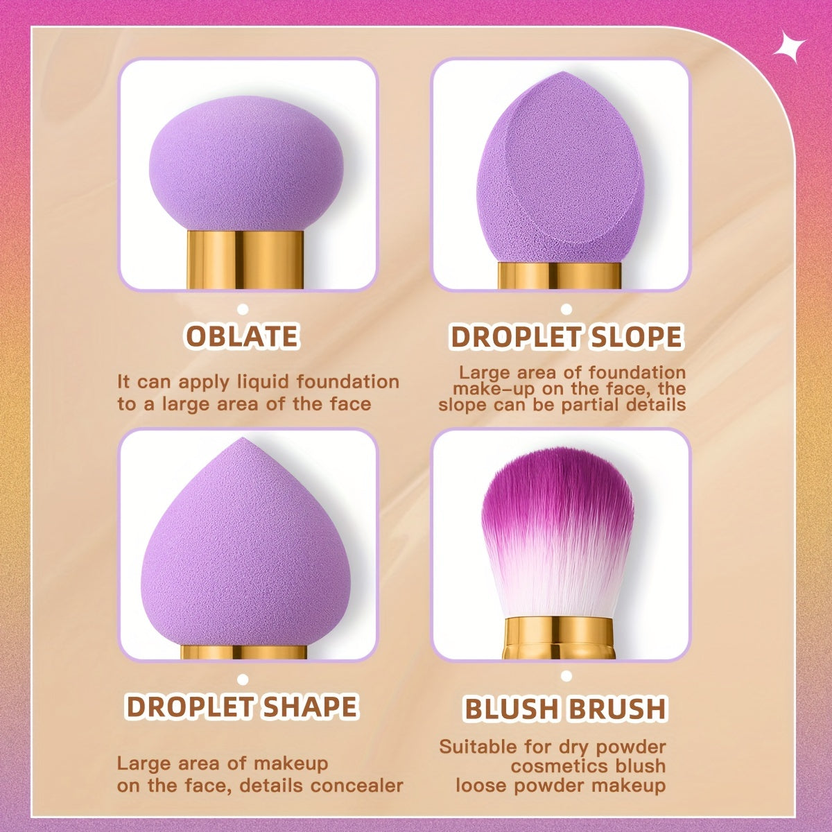 1/3pcs Soft Foundation Blending Face Brushes with Two Heads, Professional Fluffy Blusher Brush and Makeup Sponge for Women Beauty, Purple