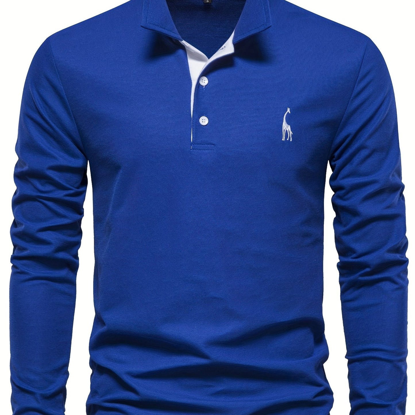 Men's Solid Giraffe Embroidery Long Sleeve Tennis Shirts, Slight Stretch All-match Fashion Men's Top