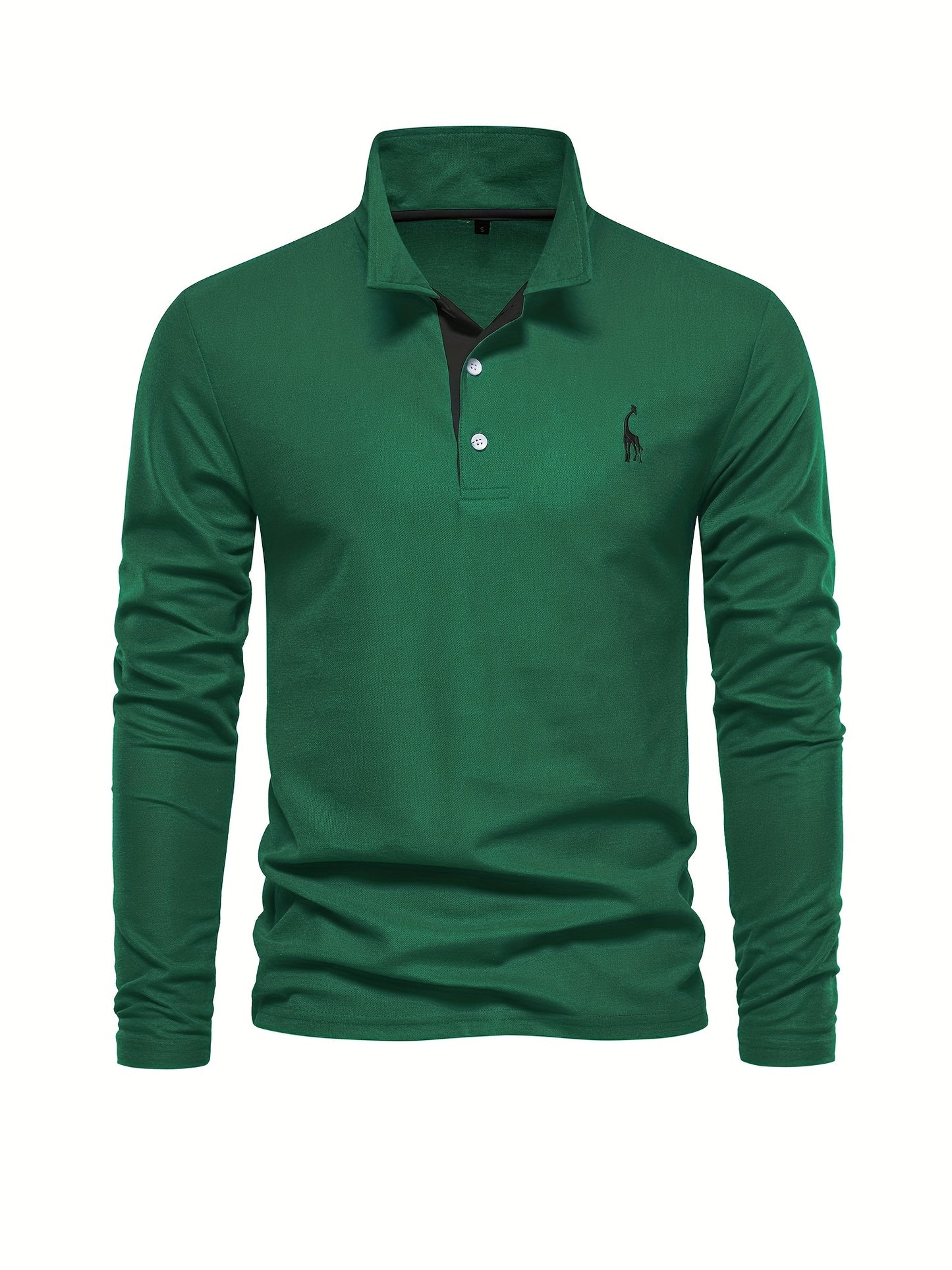 Men's Solid Giraffe Embroidery Long Sleeve Tennis Shirts, Slight Stretch All-match Fashion Men's Top
