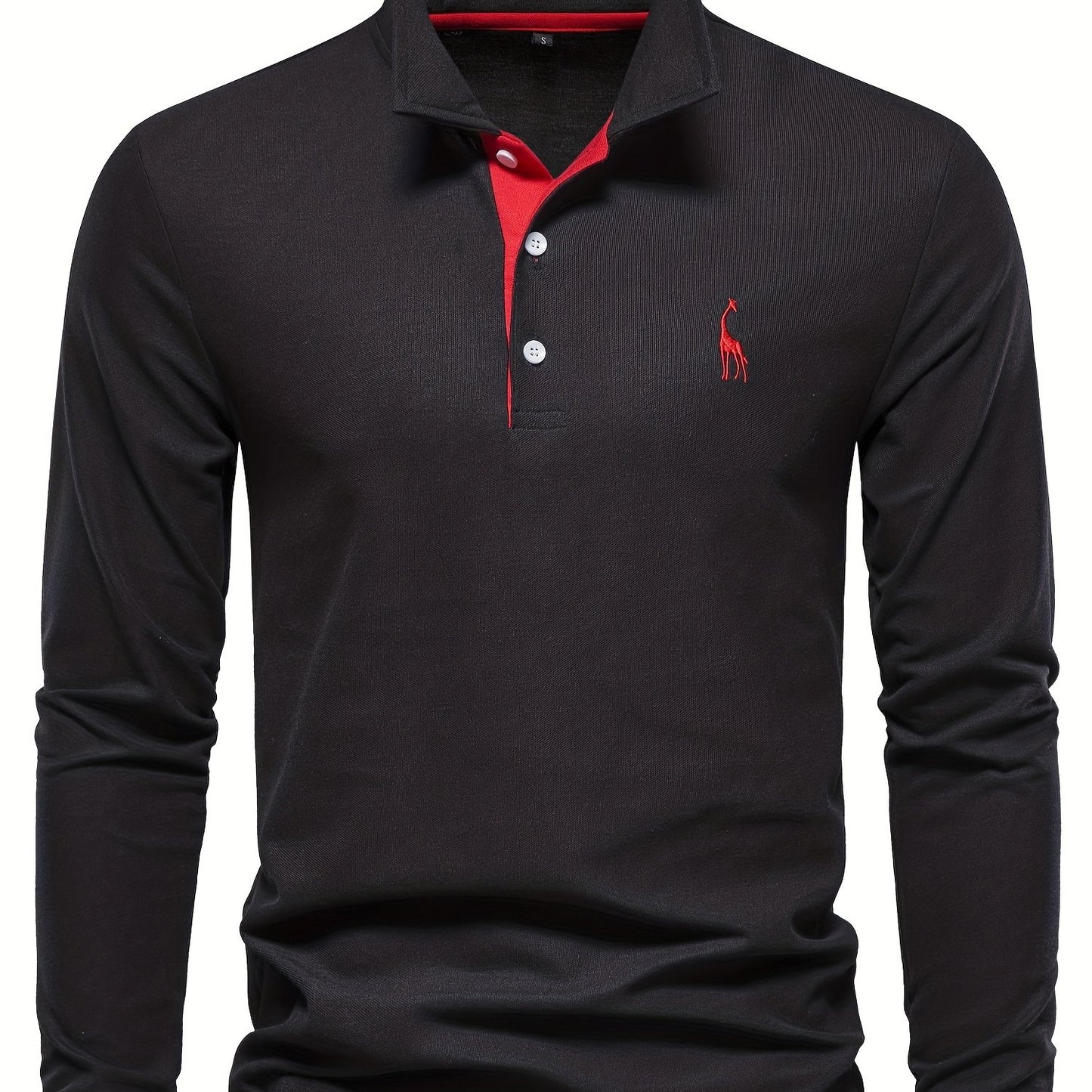 Men's Solid Giraffe Embroidery Long Sleeve Tennis Shirts, Slight Stretch All-match Fashion Men's Top