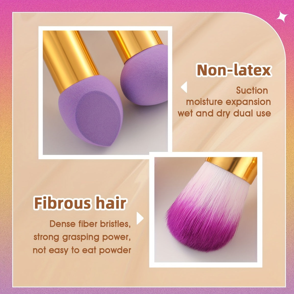 1/3pcs Soft Foundation Blending Face Brushes with Two Heads, Professional Fluffy Blusher Brush and Makeup Sponge for Women Beauty, Purple