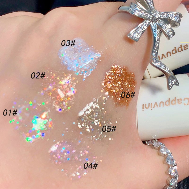 6 Colors Liquid Eyeshadow Palette - Waterproof, Long-Lasting, Highly Pigmented Highlight Sequins Glitter Eye Shadow Makeup for Music Festival, Party, and Night Out - Easy to Apply, Blendable, and Cruelty-Free