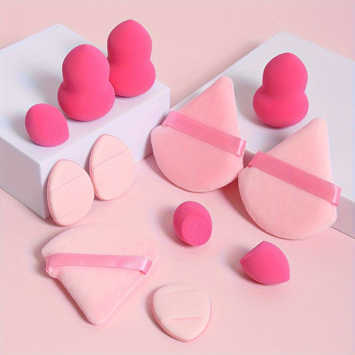 12pcs All-Purpose Makeup Sponge Set, Consisting of 3 Loose Powder Puffs, 3 Mini Air Cushion Puffs, 3 Makeup Sponges And 3 Mini Makeup Sponges. Foundation Blending Beauty Sponge, Liquid, Cream And Powder Flawless, Latex-Free W
