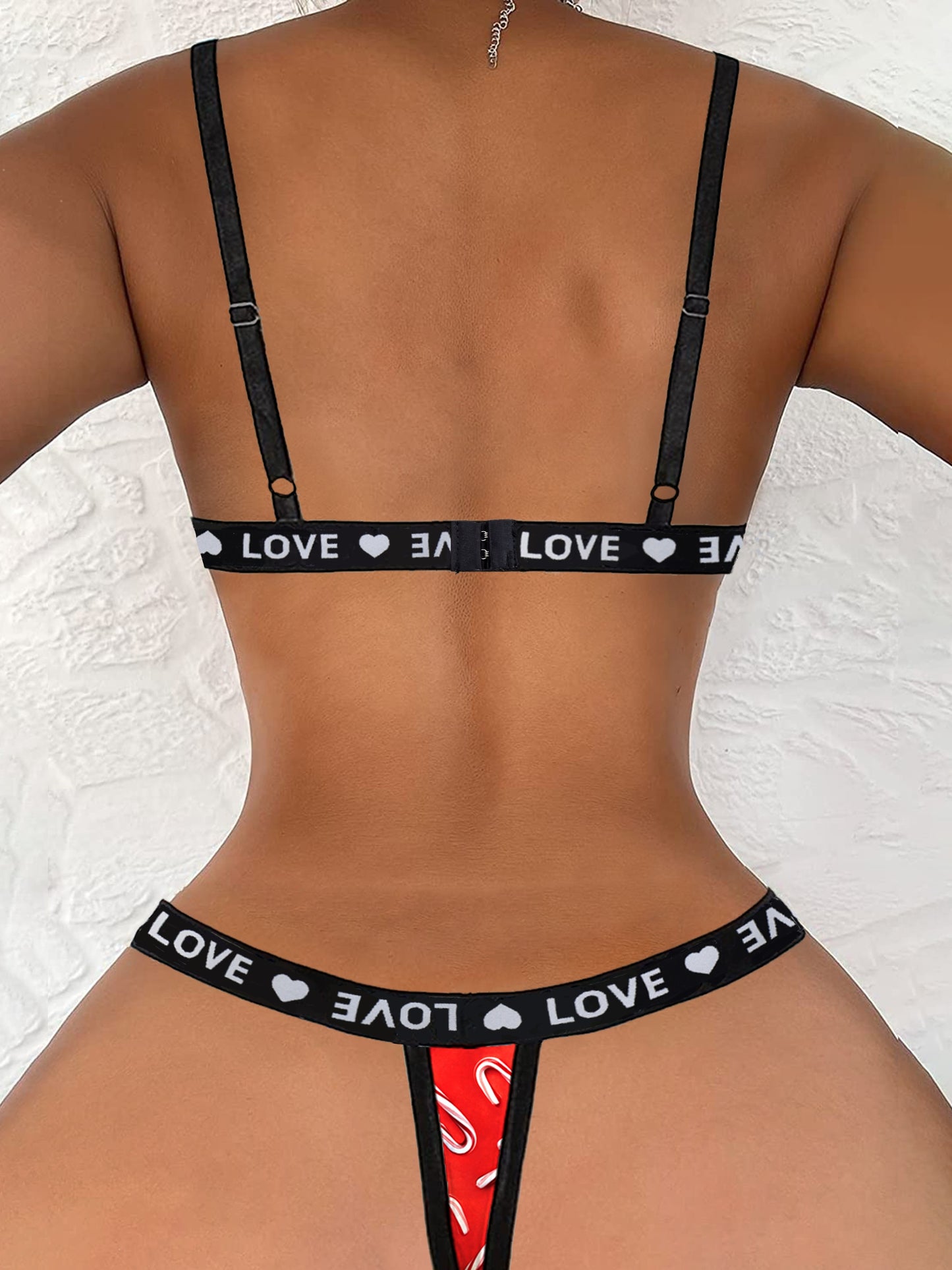Sexy Thin Shoulder Strap Letter Pattern Lingerie Set - Comfortable Bra and Thong for Women's Intimate Moments - Soft, Breathable, and Adjustable for a Perfect Fit