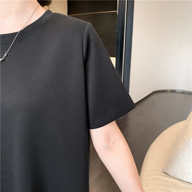NYFS 2025 Summer New Korea Irregular Woman Dress Vestidos Robe Elbise Loose Plus Size Patchwork Short Sleeve Long Dress