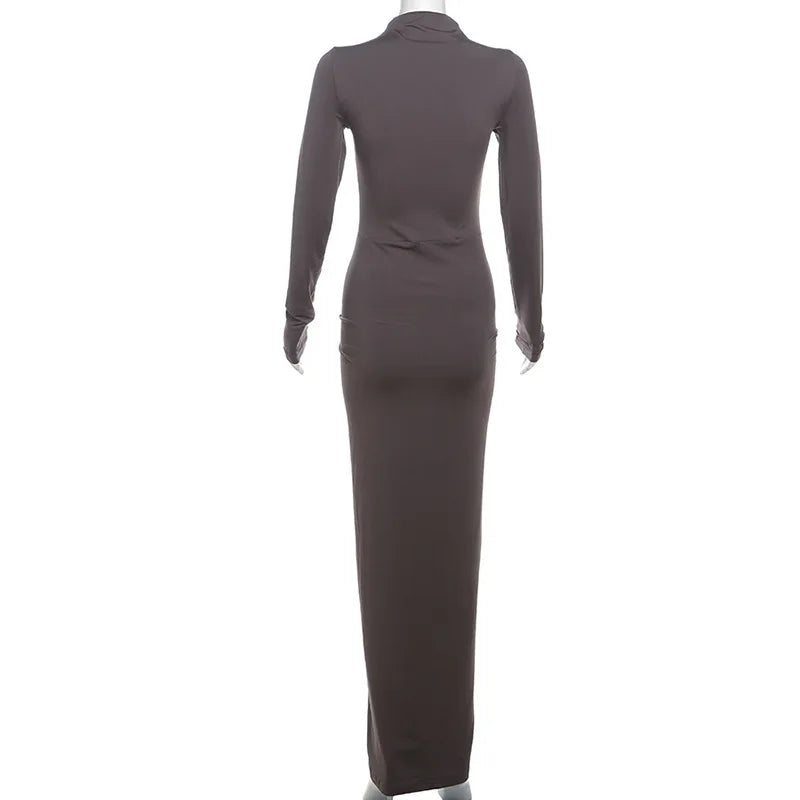 Pleated Fashion Patchwork Long Dress Women's High Waist Long Sleeve Solid Slim Party Dress Summer 2024 Female Maxi Dress