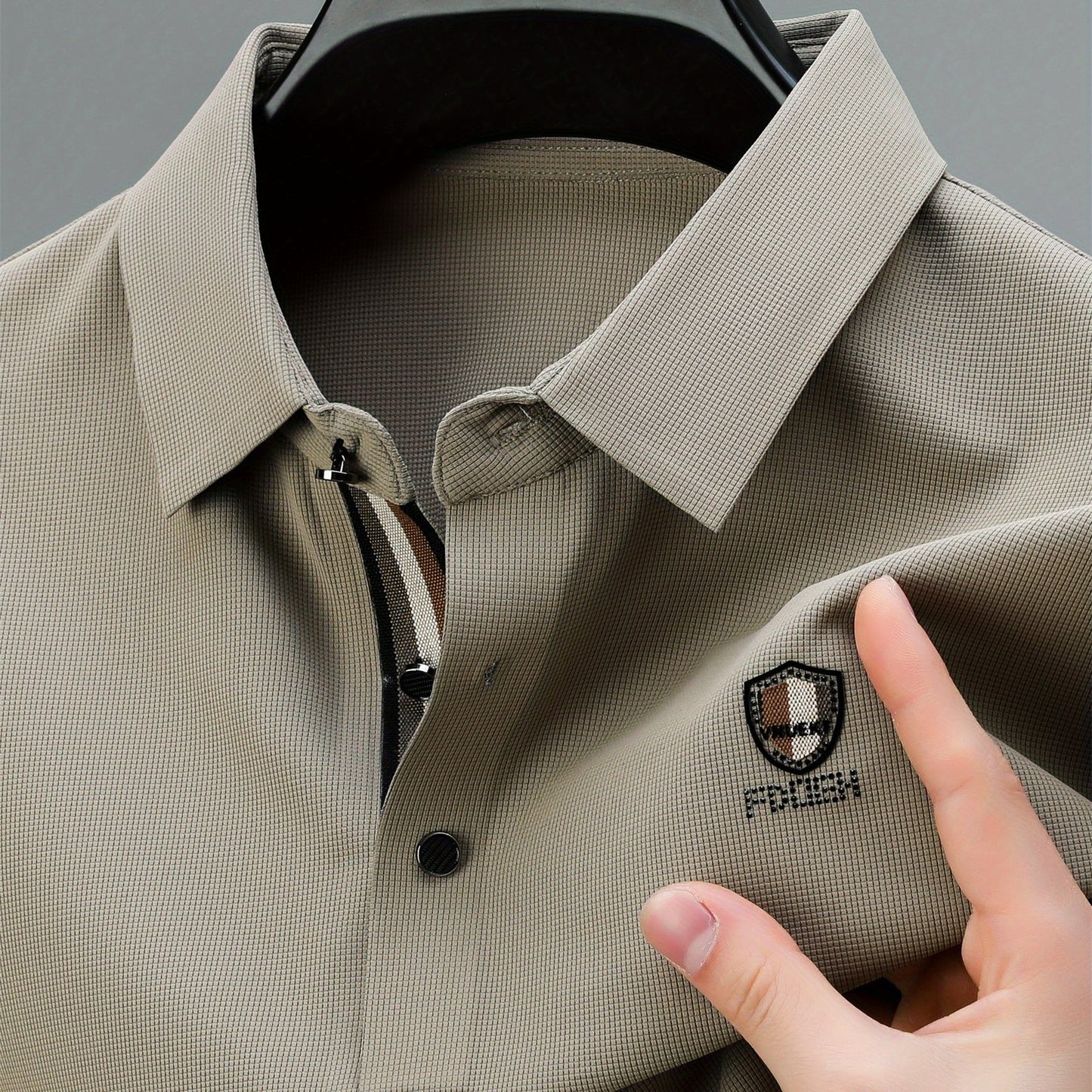 Men's Solid Color Short Sleeve Lapel Golf Shirts, Casual Style Slight Stretch Regular Fit Summer Tops, Summer Golf Shirts