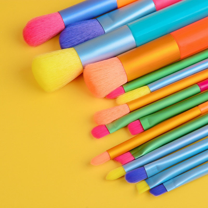 15 pcs Rainbow Color High Quality Makeup Brush Set - Perfect for Eyeshadow, Foundation, and Cosmetic Tools