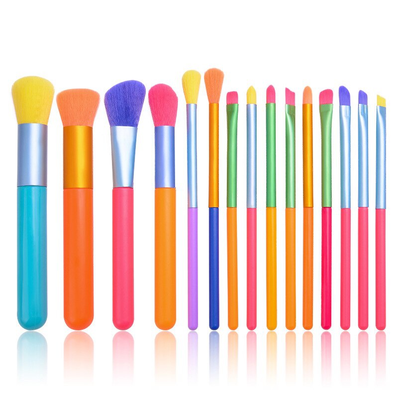 15 pcs Rainbow Color High Quality Makeup Brush Set - Perfect for Eyeshadow, Foundation, and Cosmetic Tools