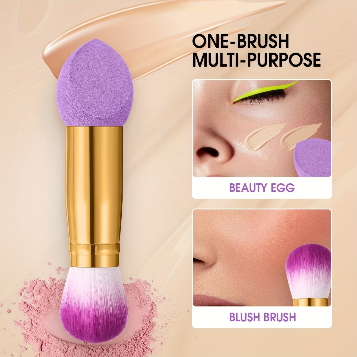 1/3pcs Soft Foundation Blending Face Brushes with Two Heads, Professional Fluffy Blusher Brush and Makeup Sponge for Women Beauty, Purple