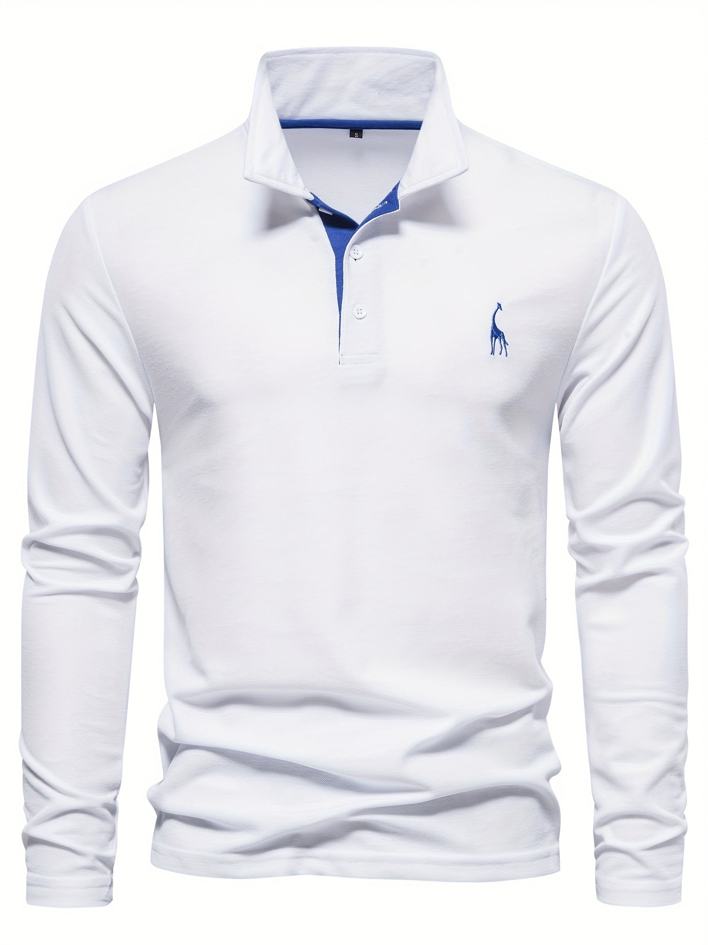 Men's Solid Giraffe Embroidery Long Sleeve Tennis Shirts, Slight Stretch All-match Fashion Men's Top