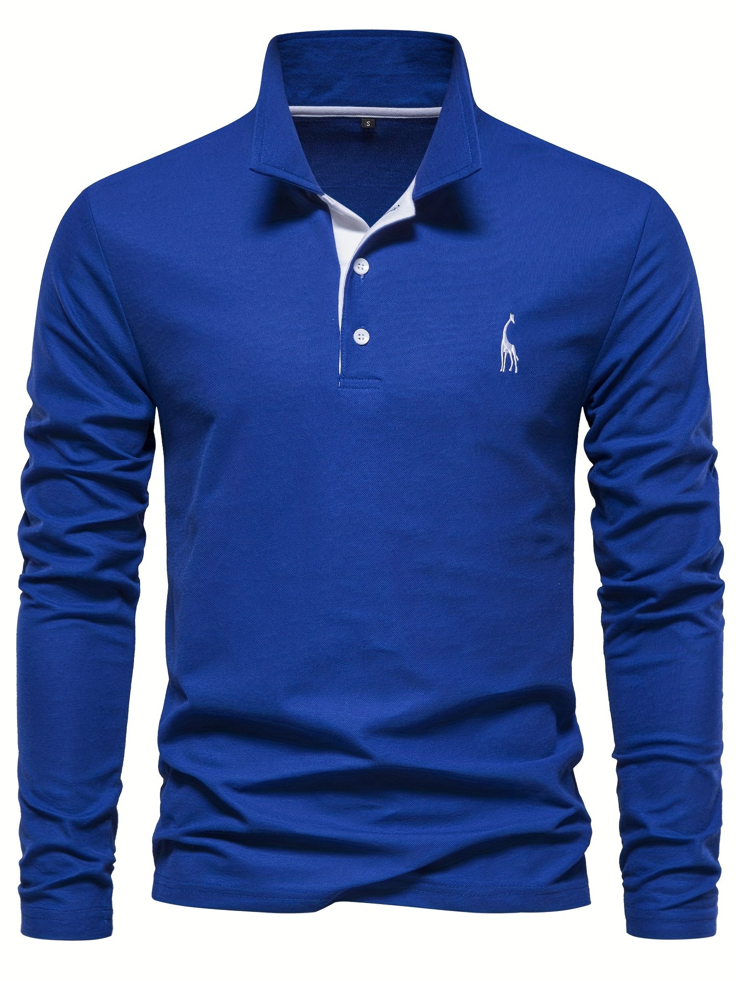 Men's Solid Giraffe Embroidery Long Sleeve Tennis Shirts, Slight Stretch All-match Fashion Men's Top