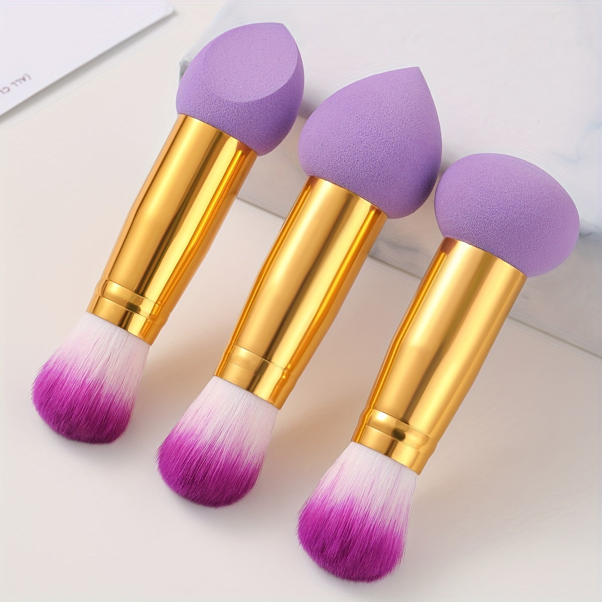 1/3pcs Soft Foundation Blending Face Brushes with Two Heads, Professional Fluffy Blusher Brush and Makeup Sponge for Women Beauty, Purple