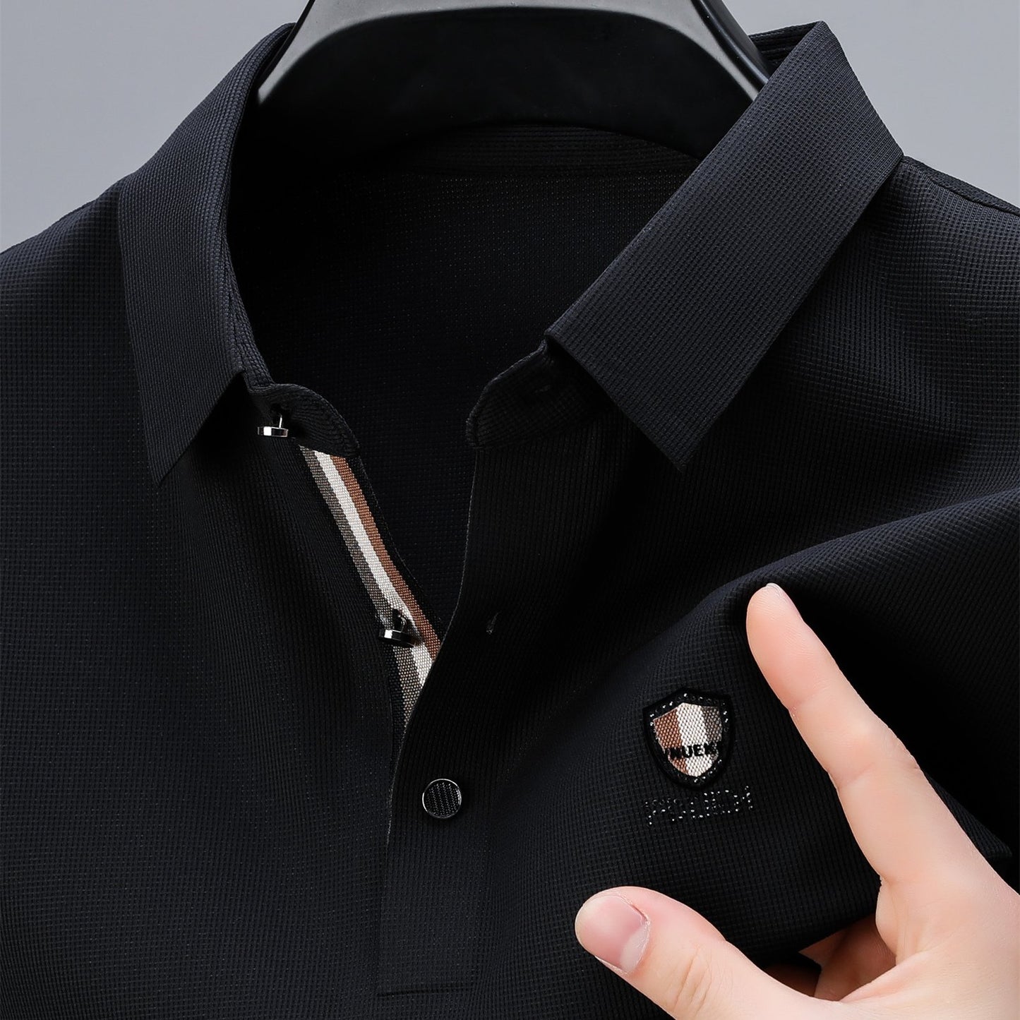 Men's Solid Color Short Sleeve Lapel Golf Shirts, Casual Style Slight Stretch Regular Fit Summer Tops, Summer Golf Shirts