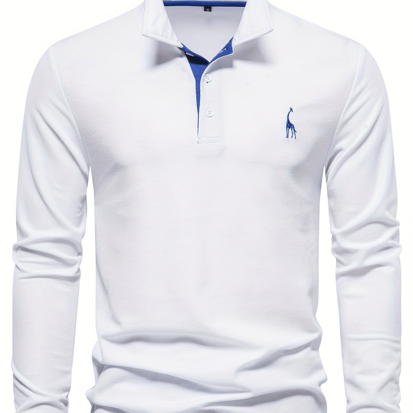 Men's Solid Giraffe Embroidery Long Sleeve Tennis Shirts, Slight Stretch All-match Fashion Men's Top