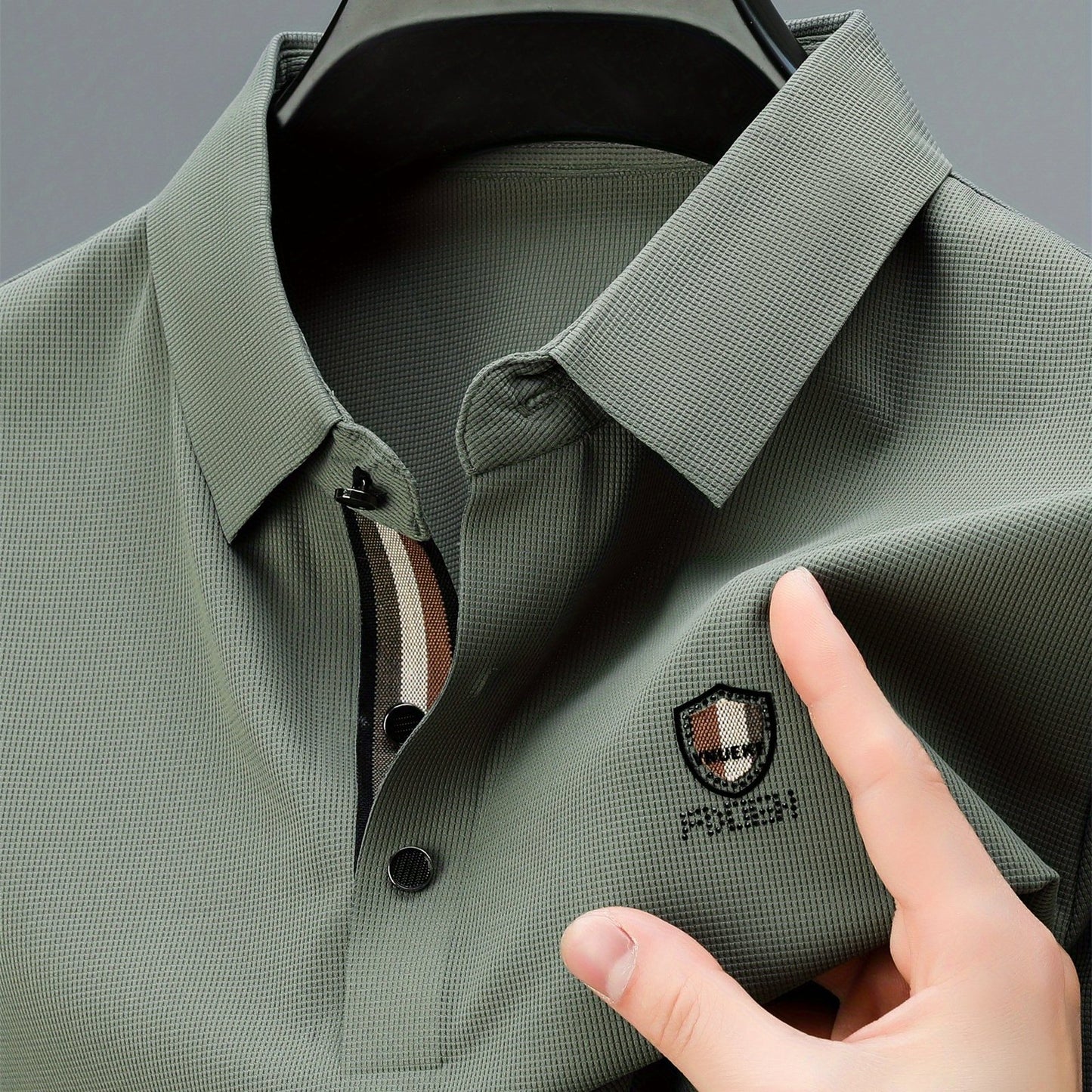 Men's Solid Color Short Sleeve Lapel Golf Shirts, Casual Style Slight Stretch Regular Fit Summer Tops, Summer Golf Shirts