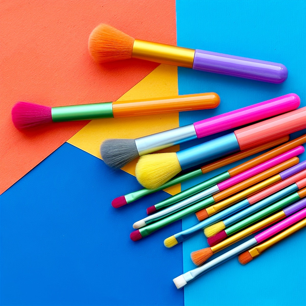 15 pcs Rainbow Color High Quality Makeup Brush Set - Perfect for Eyeshadow, Foundation, and Cosmetic Tools