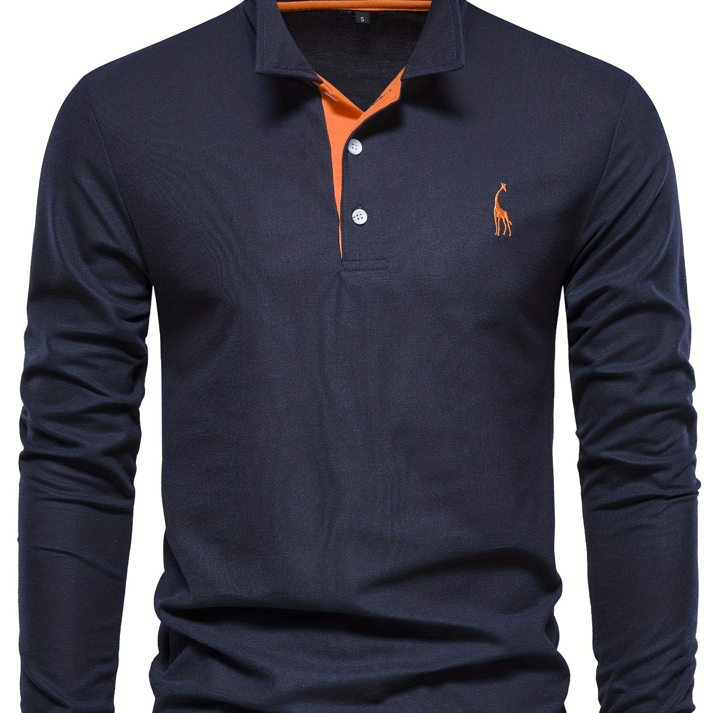 Men's Solid Giraffe Embroidery Long Sleeve Tennis Shirts, Slight Stretch All-match Fashion Men's Top
