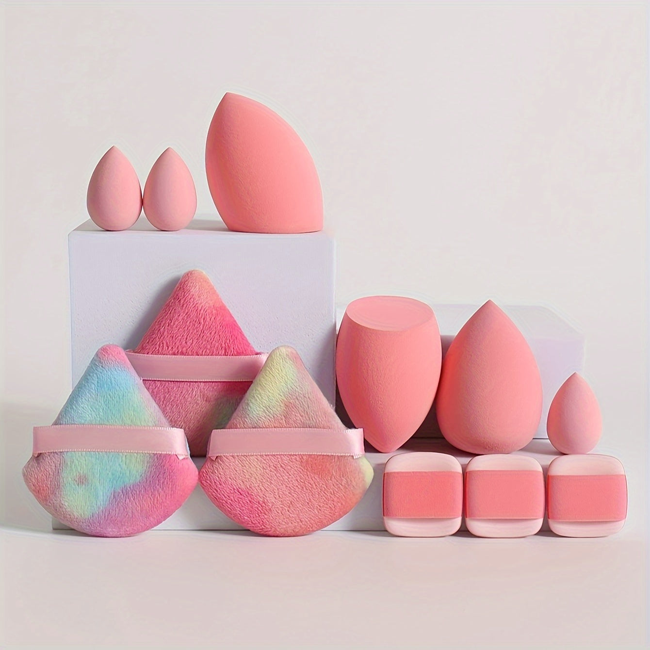 12pcs All-Purpose Makeup Sponge Set, Consisting of 3 Loose Powder Puffs, 3 Mini Air Cushion Puffs, 3 Makeup Sponges And 3 Mini Makeup Sponges. Foundation Blending Beauty Sponge, Liquid, Cream And Powder Flawless, Latex-Free W