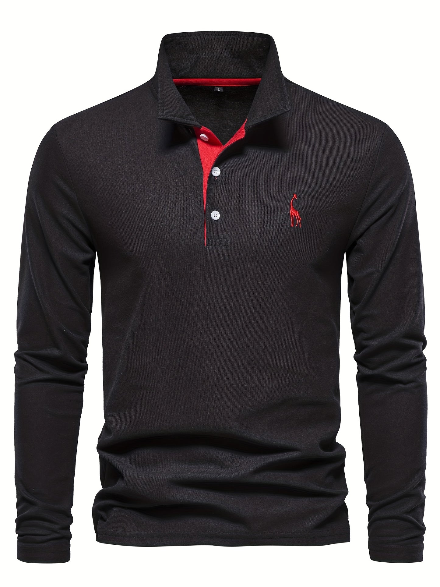 Men's Solid Giraffe Embroidery Long Sleeve Tennis Shirts, Slight Stretch All-match Fashion Men's Top