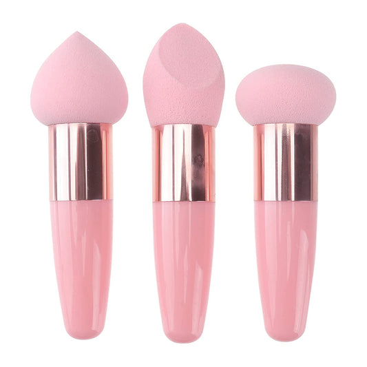 3Pcs Makeup Sponge Wedge Foundation Sponges With Handle, Professional Beauty Blender, Cosmetic Blender