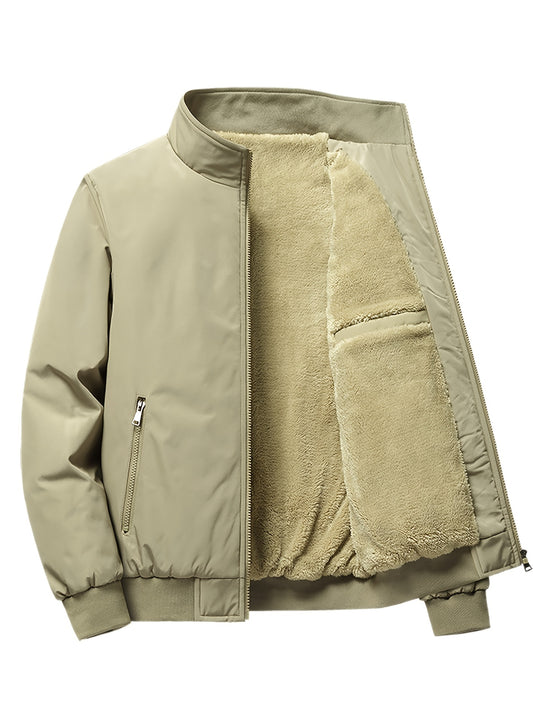 Mens Ultra-Soft Fleece Jacket - Insulated, Stand Collar Zip Up - Versatile Solid Colors for Stylish Fall Winter Outwear - Premium Casual Comfort