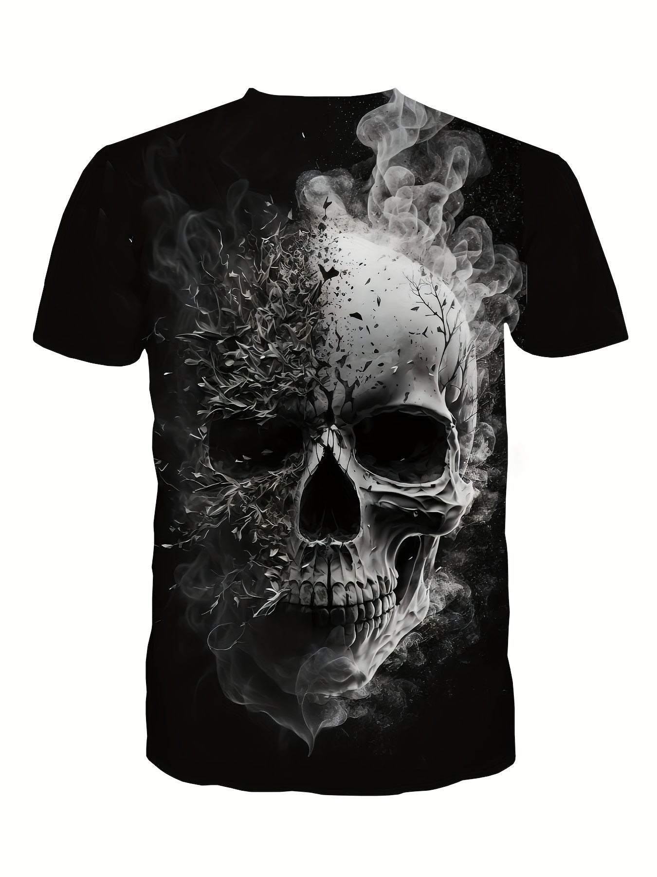 Horror Skull 3D Digital Pattern Print Men's Graphic T-shirts, Causal Comfy Tees, Short Sleeve Pullover Tops, Men's Summer Outdoor Clothing