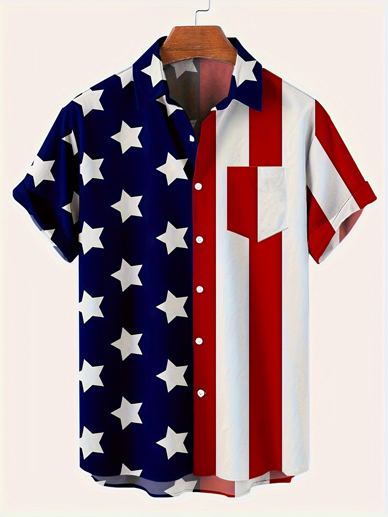 Vibrant Flag Print Casual Shirt - Trachten Shirts with Chest Pocket, Breathable Lapel, Button-Up, Short Sleeve, Perfect for Summer Outdoor Activities and Travel