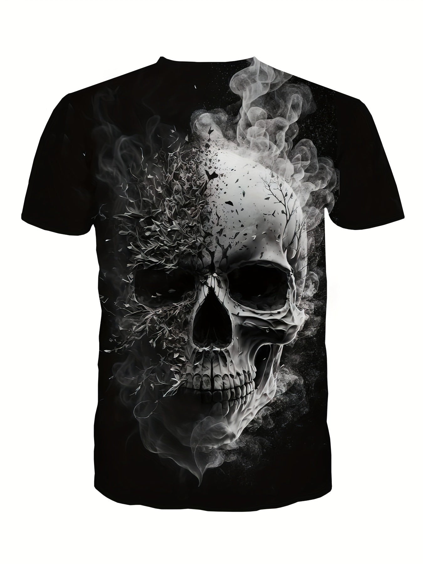 Horror Skull 3D Digital Pattern Print Men's Graphic T-shirts, Causal Comfy Tees, Short Sleeve Pullover Tops, Men's Summer Outdoor Clothing