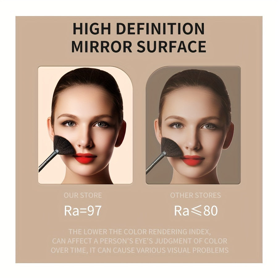 Glamour Glow - Foldable LED Makeup Mirror with 3-Color Lighting, Dimmable Touch Screen, Rechargeable & Tabletop, Perfect Vanity Accent for Effortless Beauty Routine