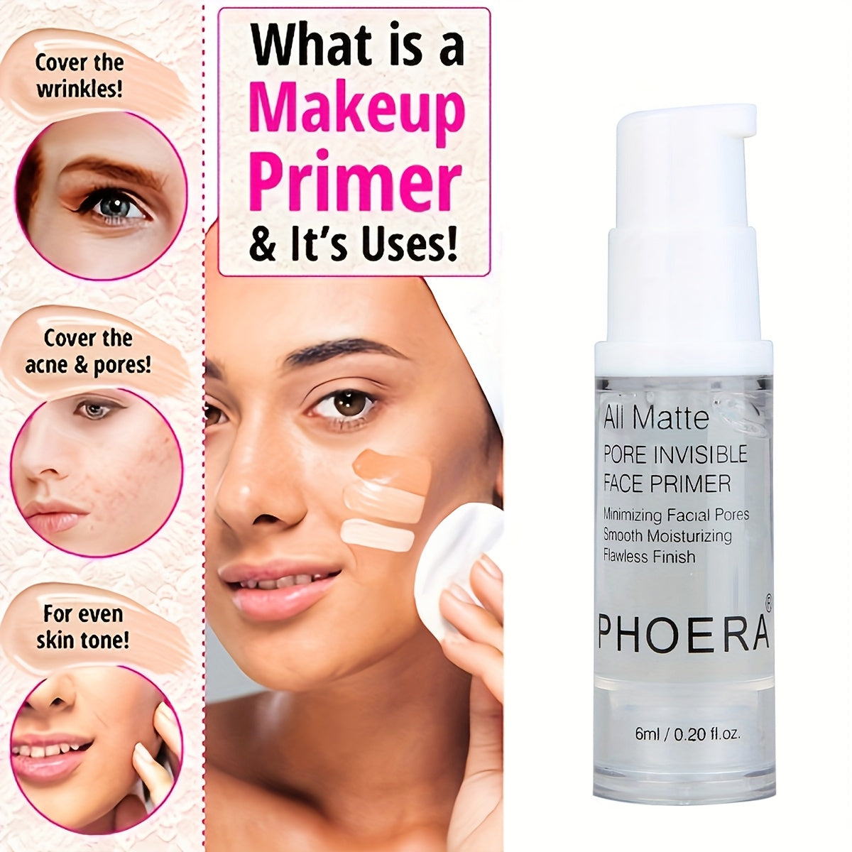 Long-Lasting Hydrating Makeup Primer - Smoothing, Moisturizing, Oil-Free Matte Finish