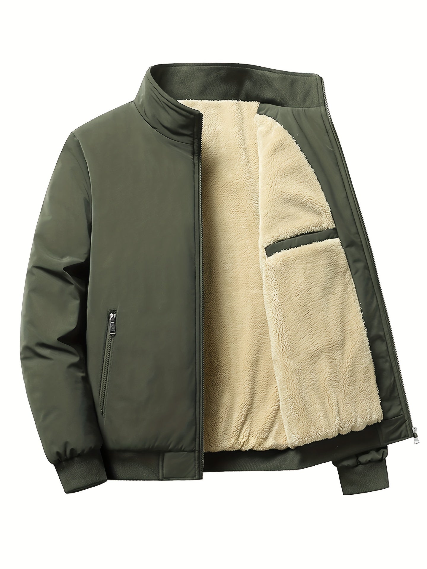 Mens Ultra-Soft Fleece Jacket - Insulated, Stand Collar Zip Up - Versatile Solid Colors for Stylish Fall Winter Outwear - Premium Casual Comfort