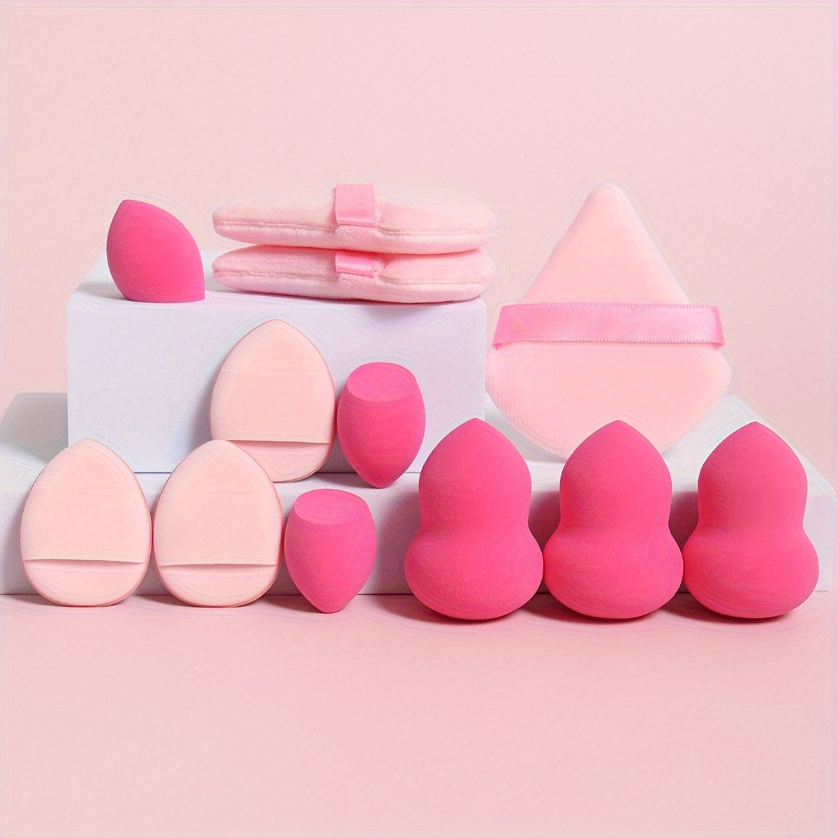 12-Piece All-Purpose Makeup Sponge Puff Set, Includes 3 Powder Puffs, 3 Mini Air Cushion Puffs, 3 Beauty Blenders & 3 Mini Beauty Blenders, Ideal For All Skin Types