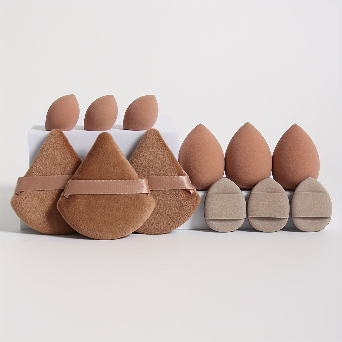 12-Piece All-Purpose Makeup Sponge Puff Set, Includes 3 Powder Puffs, 3 Mini Air Cushion Puffs, 3 Beauty Blenders & 3 Mini Beauty Blenders, Ideal For All Skin Types