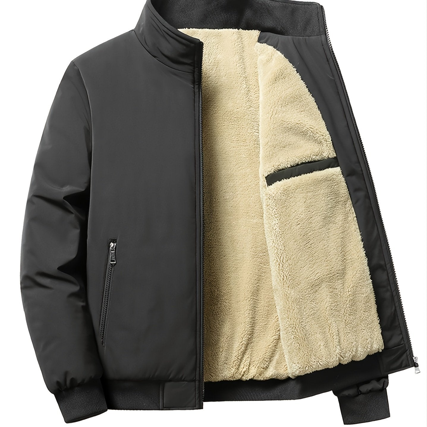 Mens Ultra-Soft Fleece Jacket - Insulated, Stand Collar Zip Up - Versatile Solid Colors for Stylish Fall Winter Outwear - Premium Casual Comfort