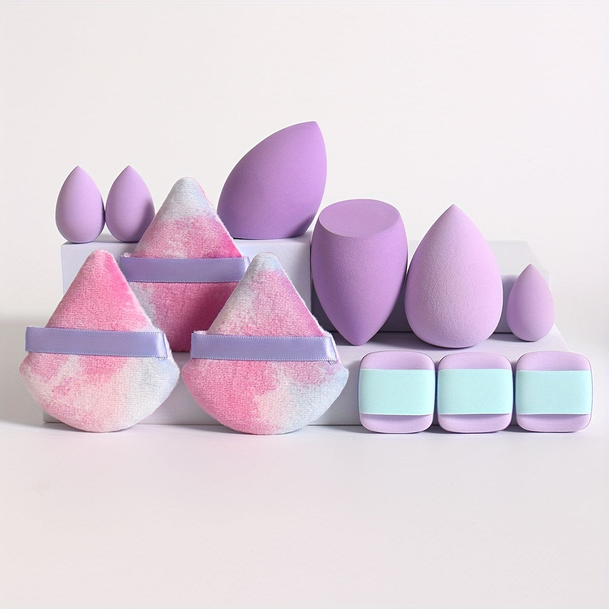 12-Piece All-Purpose Makeup Sponge Puff Set, Includes 3 Powder Puffs, 3 Mini Air Cushion Puffs, 3 Beauty Blenders & 3 Mini Beauty Blenders, Ideal For All Skin Types