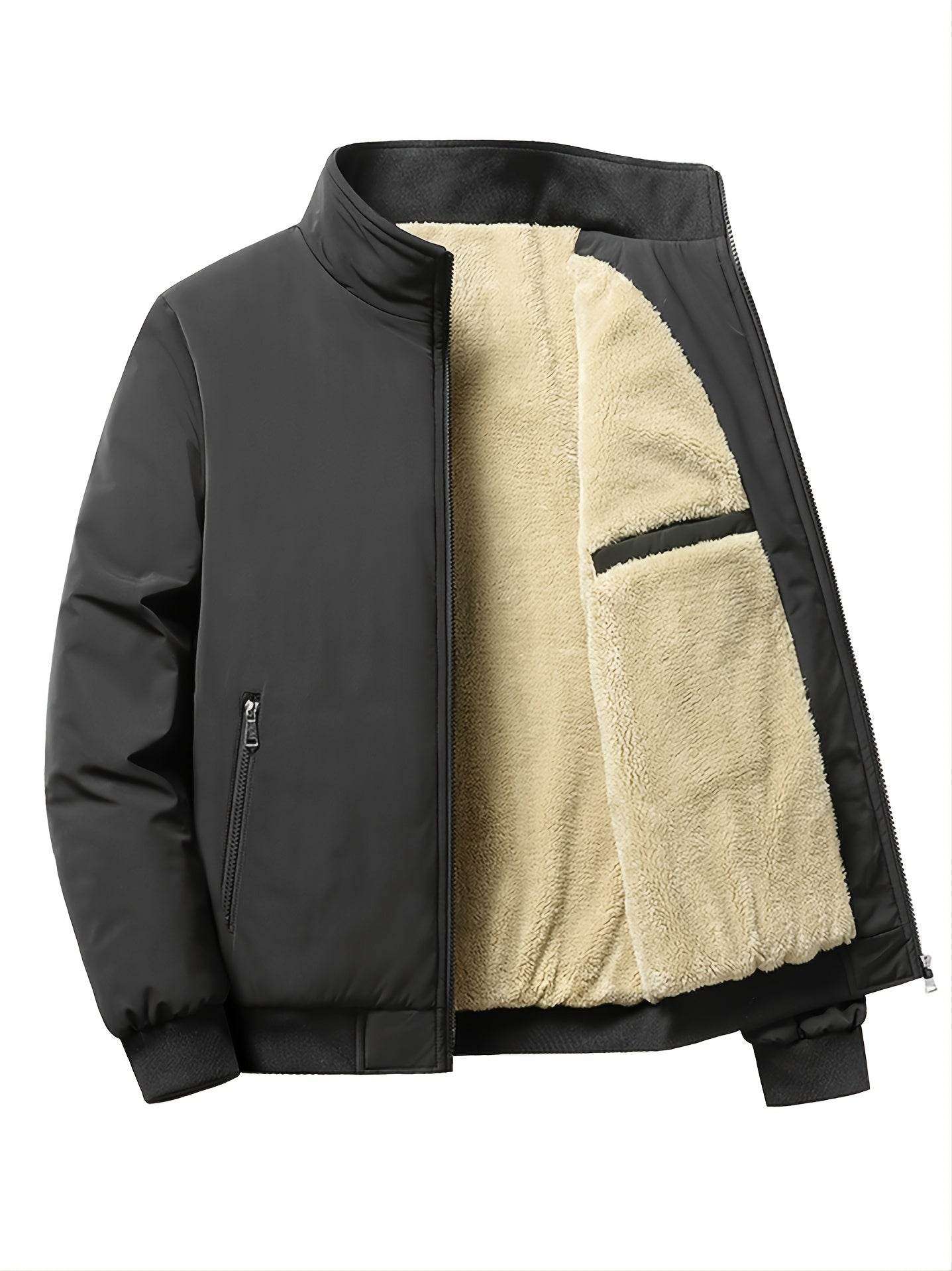 Mens Ultra-Soft Fleece Jacket - Insulated, Stand Collar Zip Up - Versatile Solid Colors for Stylish Fall Winter Outwear - Premium Casual Comfort